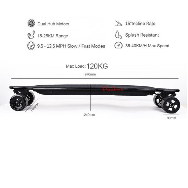 Daibot Electric SkateBoard - 40Km/h Dual Hub Motor, Remote Longboard