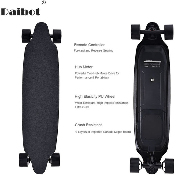 Daibot Electric SkateBoard - 40Km/h Dual Hub Motor, Remote Longboard